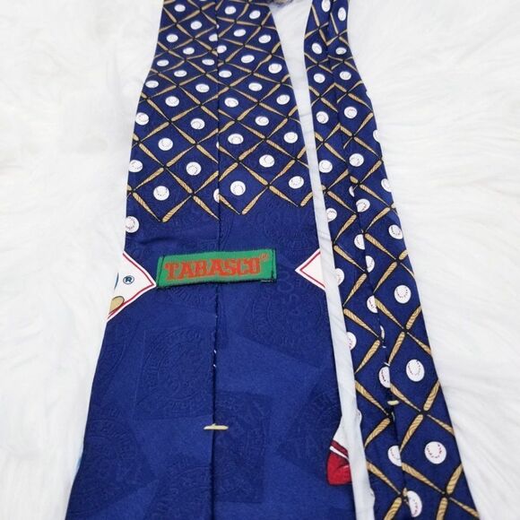 Tabasco Navy Blue Baseball Novelty Silk Neck Tie - Picture 5 of 6